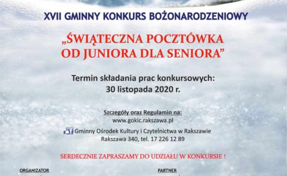 XVII Gminny Konkurs Bożonarodzeniowy pn. „ŚWIĄTECZNA POCZTÓWKA OD JUNIORA DLA SENIORA” – Rakszawa, 30. listopada 2020 <span class=